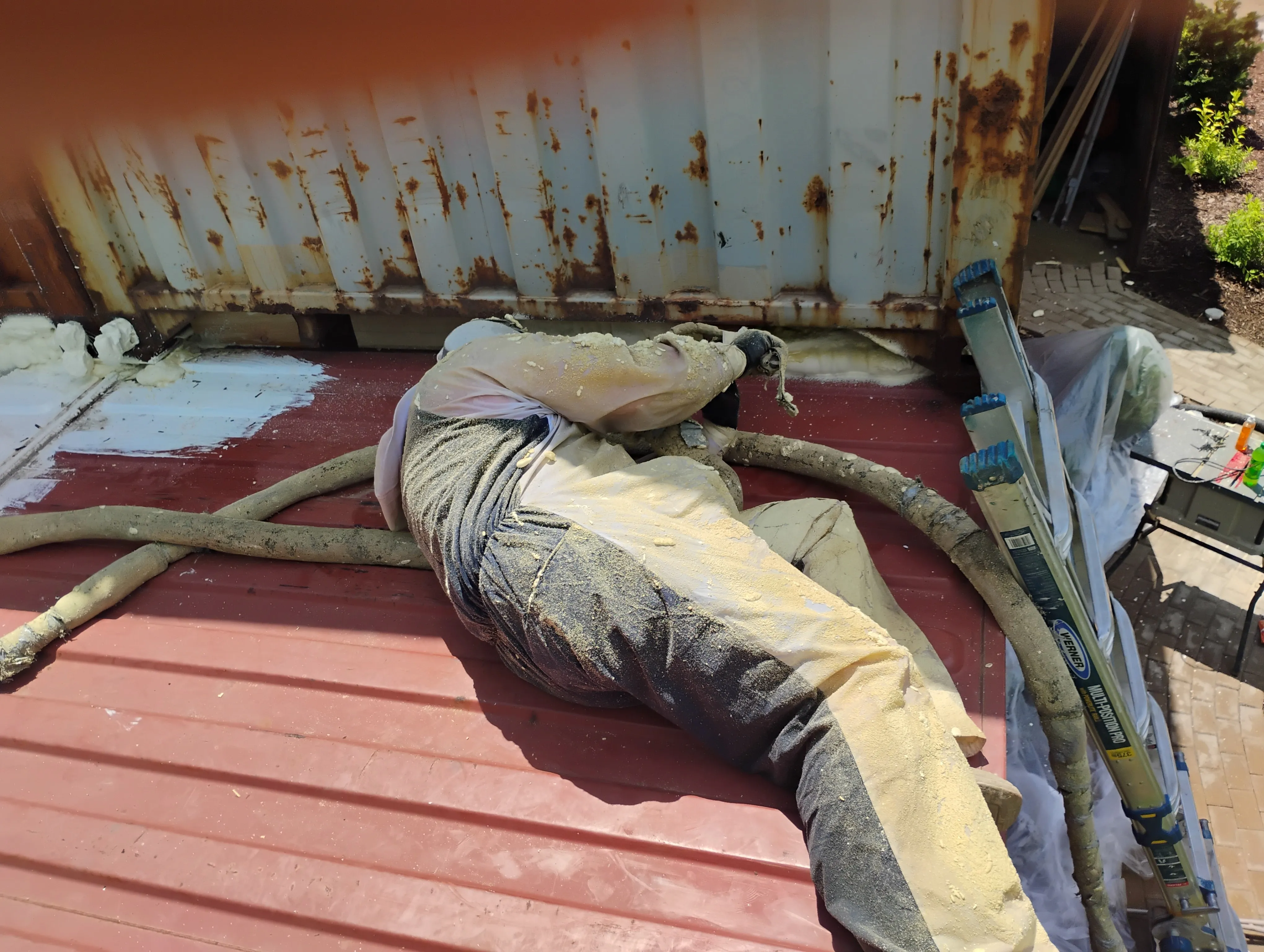 Professional spray foam installation detail